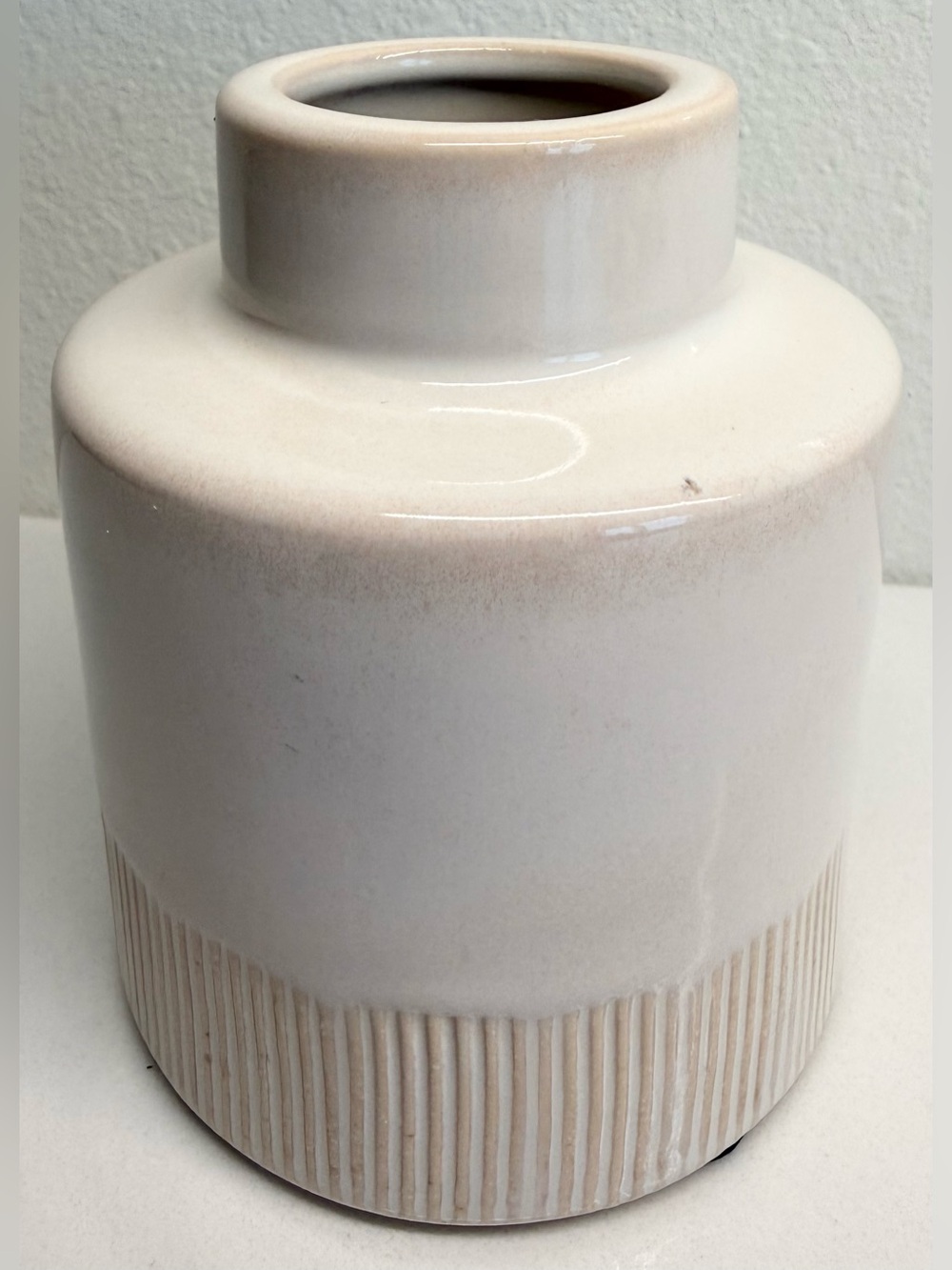 Magnolia Home Joanna Gaines Ivory Ribbed Ceramic Vase 4” Farmhouse Decor